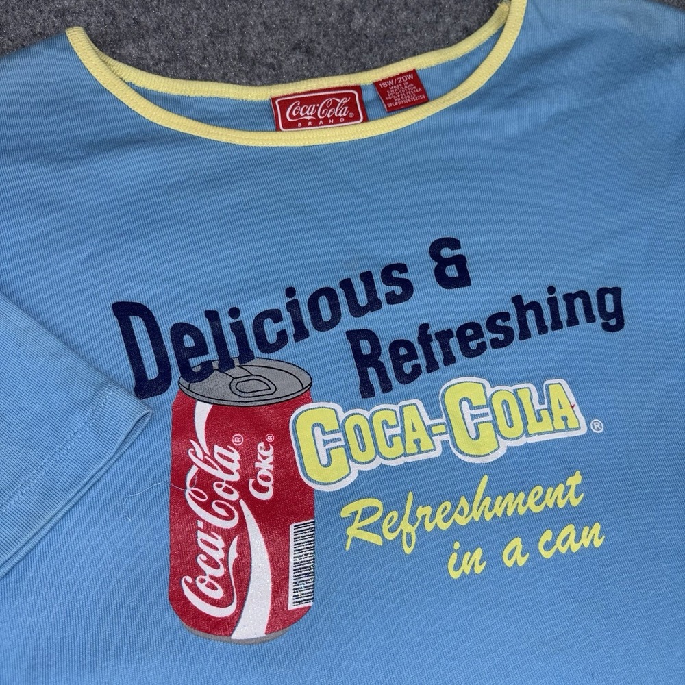 Coca Cola T Shirt Womens 18W 20W Plus Size Blue Graphic Coke Soda Retro Y2K Logo